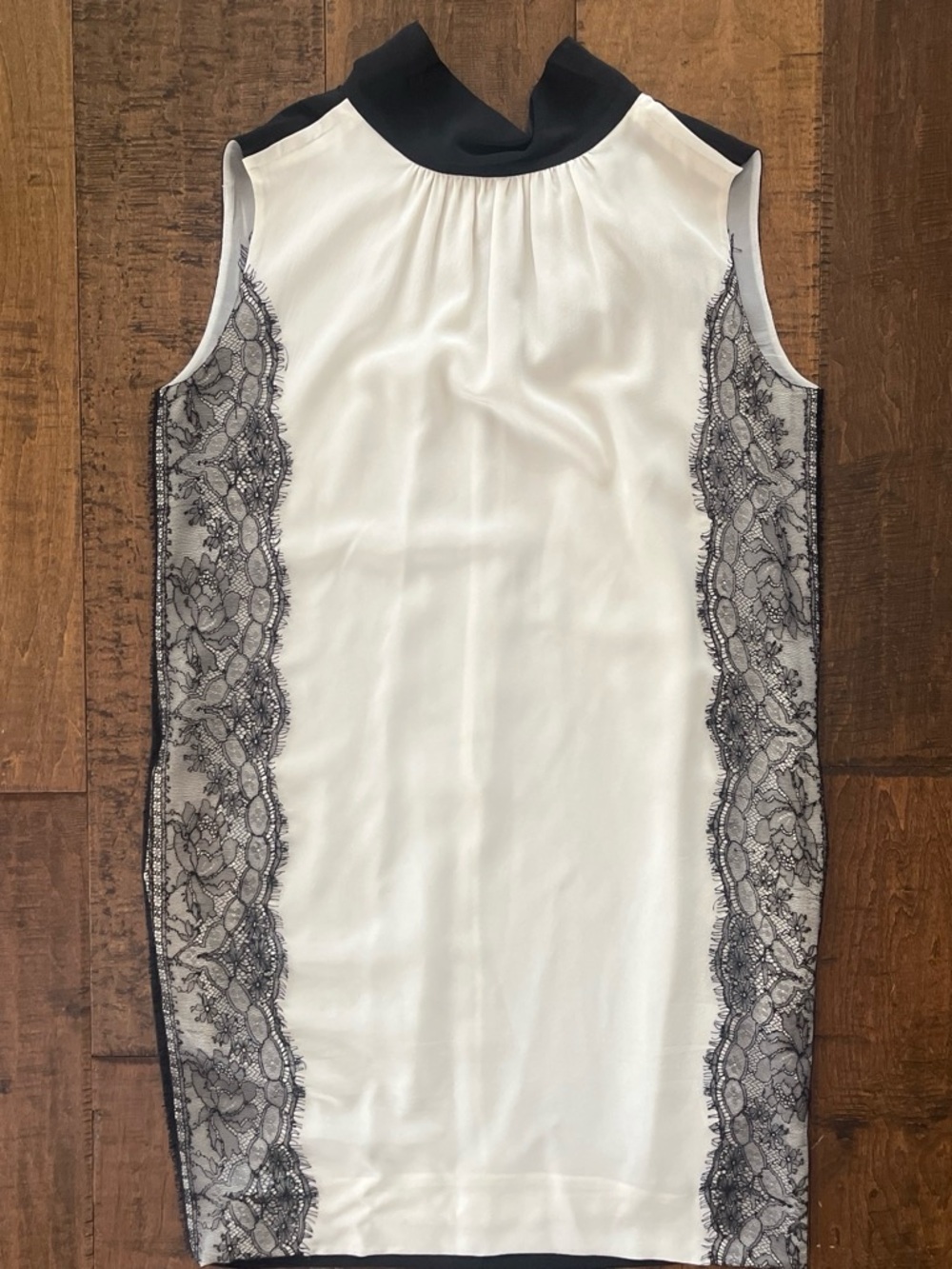 Dolce & Gabbana silk high neck cream and black lace side side panel dress